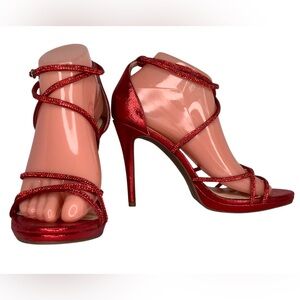 Jessica Simpson Jaeya Metallic Red Strappy Stiletto Heel Holiday Party Sz 8.5